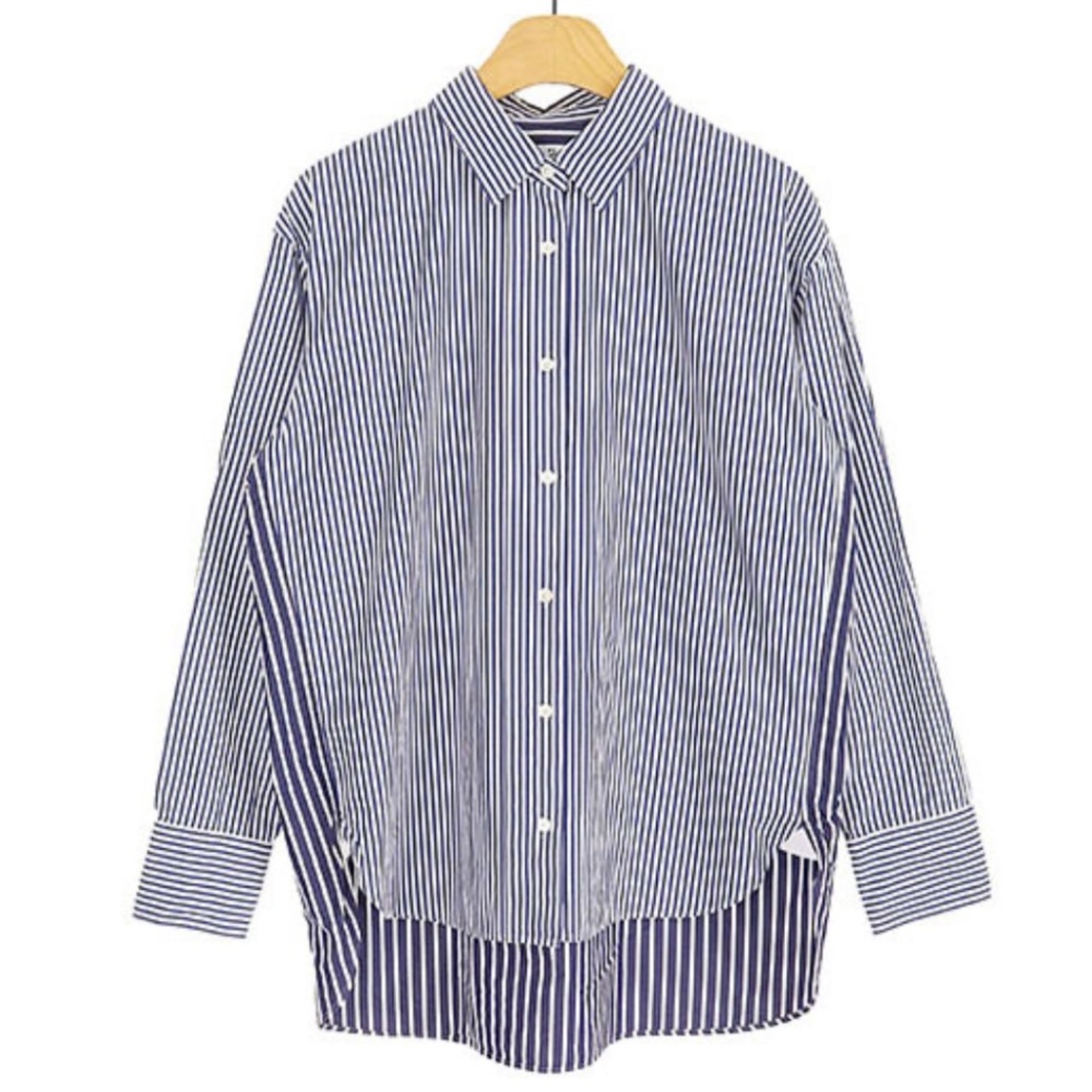 Jil Sander Blue and White Striped Button-Down Shirt